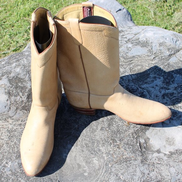 🥿 Rodney Ammons Elk Suede Cowboy Boots | Tan | Men’s 9.5 D | Handmade USA - Picture 6 of 9